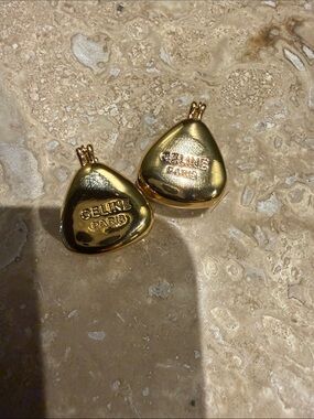 Celine Gold Tone Logo Drop Pendants